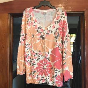 Old Navy Pink and Coral Floral Cardigan Sweater